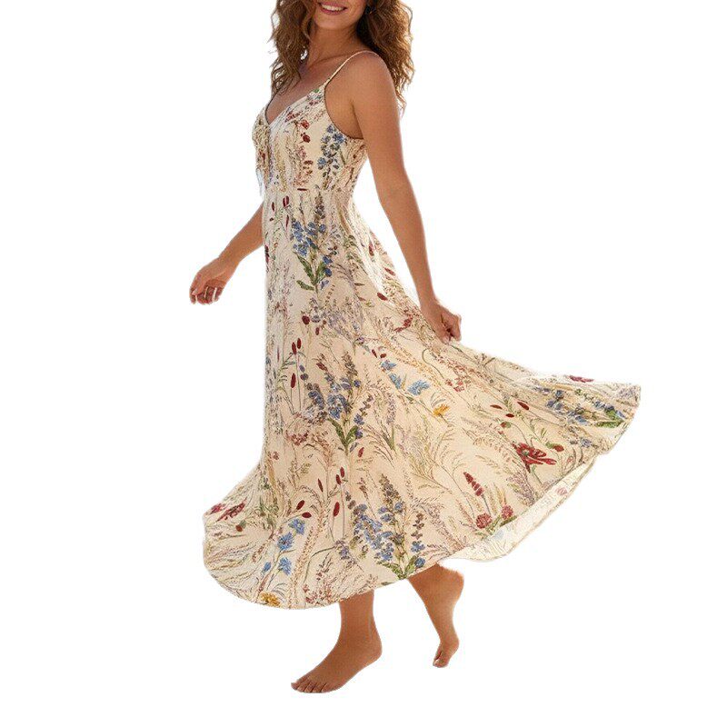 Summer Maxi Dress for Women Elegant Floral Print Spaghetti Straps Lightweight Fabric Perfect for Casual or Formal