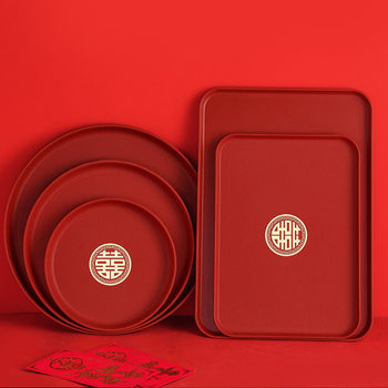 Pp Plastic Wedding Tray, Festive Tray, Candy Tray, Living Room Red Festive Tea Tray, Wedding Tray with the Character for Happiness, Wedding Celebration Tray