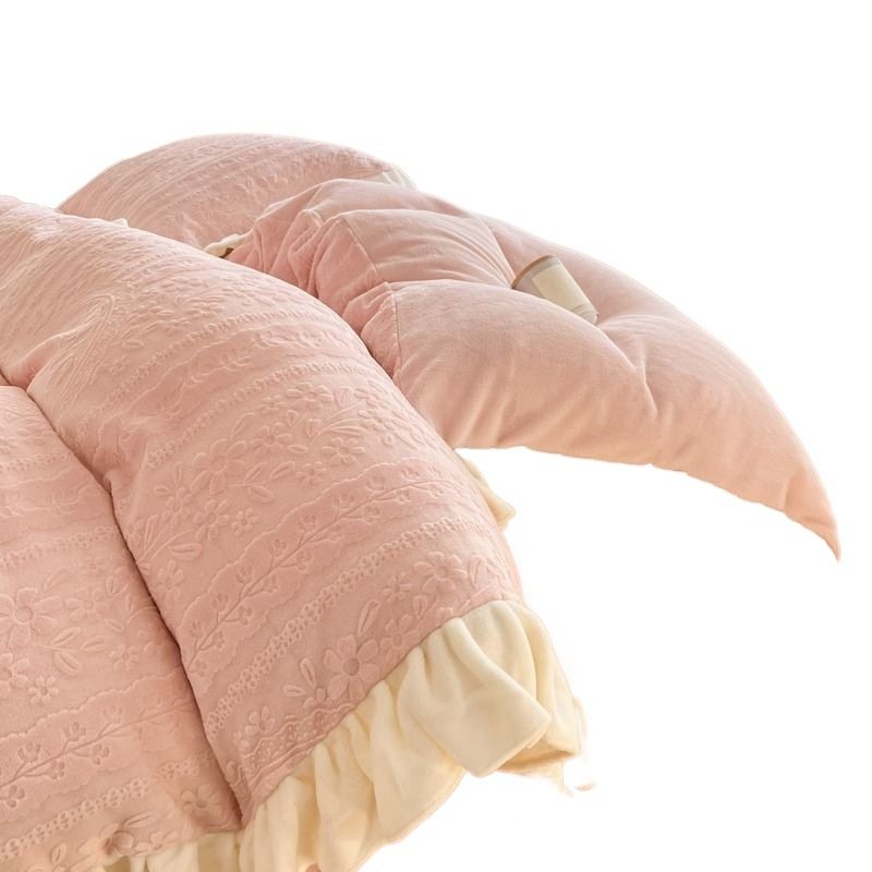 Korean Style Carved Velvet Milk Velvet Four-Piece Winter Coral Velvet Thickeneded Quilt Cover Flannel Bed Skirt Bed Bed Sheets Three-Piece Set