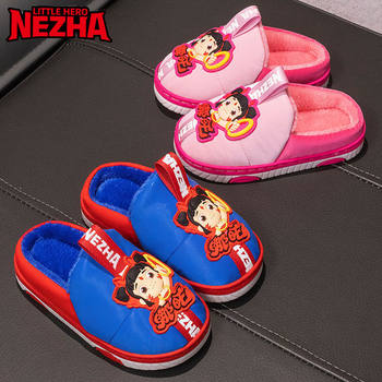 Nezha Kidsren's Cotton Slippers Boys Winter Girls Indoor Non-Slip Warm Home Furry Shoes Big Kidsren's Home Slippers