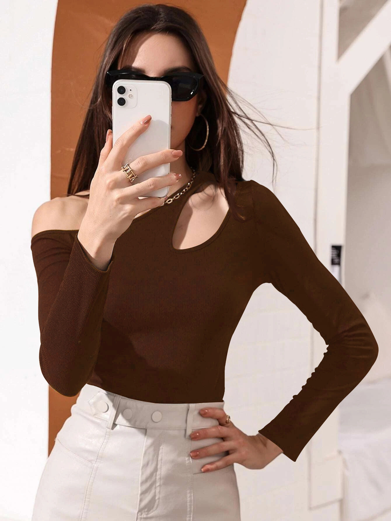 Womens Long Sleeve T Shirt Sexy Hollow Out Waist Defining Casual Style Autumn Winter Collection Ready to Ship