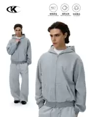 11Kn Floral Gray Sports Hooded Cardigan Sweatshirt for Men and Women, Autumn and Winter Loose Fit, Slimming, Air Layer, Simple Texture Jacket