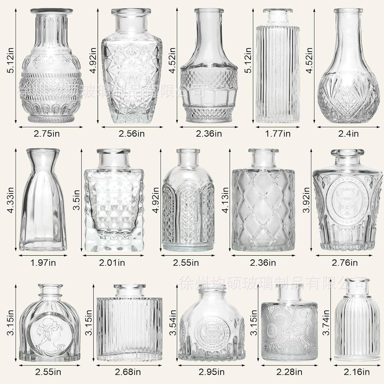 跨境热销复古玻璃花瓶插画高级感香薰瓶 透明ins风摆件小花瓶套装