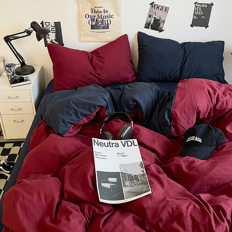 Japanese-Style Muji Four-Piece Washed Cotton Quilt Cover Bedding Set for All Seasons Student Dormitory Three-Piece Set Direct Manufacturer