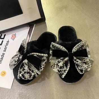 Sweet Ladies Home Bow Cotton Slippers 2025 Autumn and Winter Cute Girly Heart Plush Non-Slip Cotton Slippers