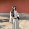 Autumn in Berlin French High-End Design White Knitted Top + Straight Long Skirt Slim Fit Two-Piece Set