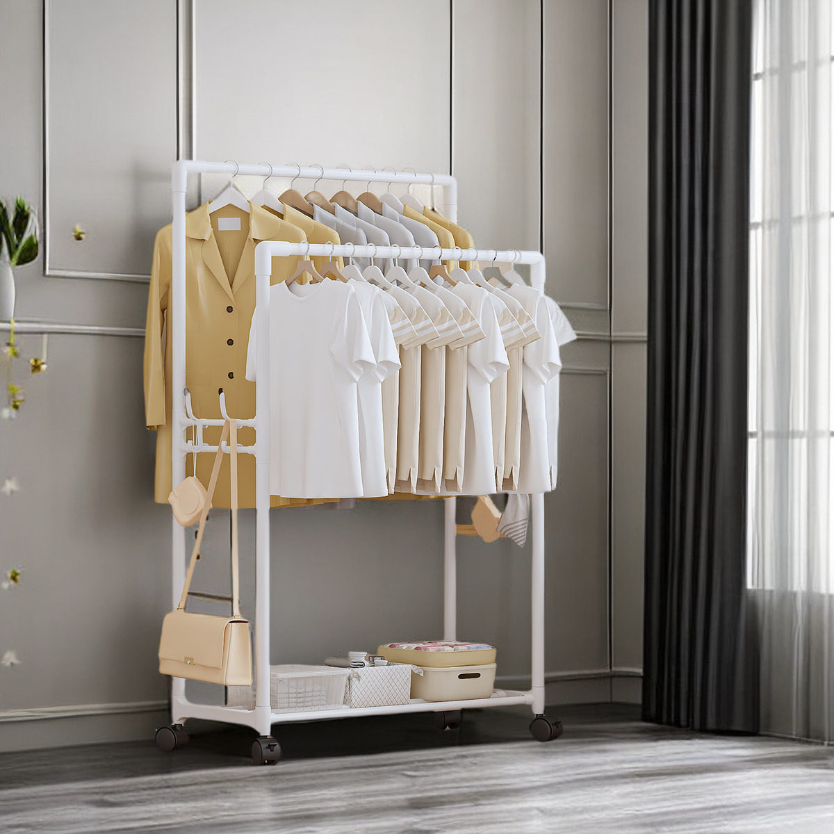 Upgraded Coat Rack with Pulley Reinforced Practical Clothes Hanger Multi-functional Storage Rack Removable Wholesale Cross-border Hot Sale