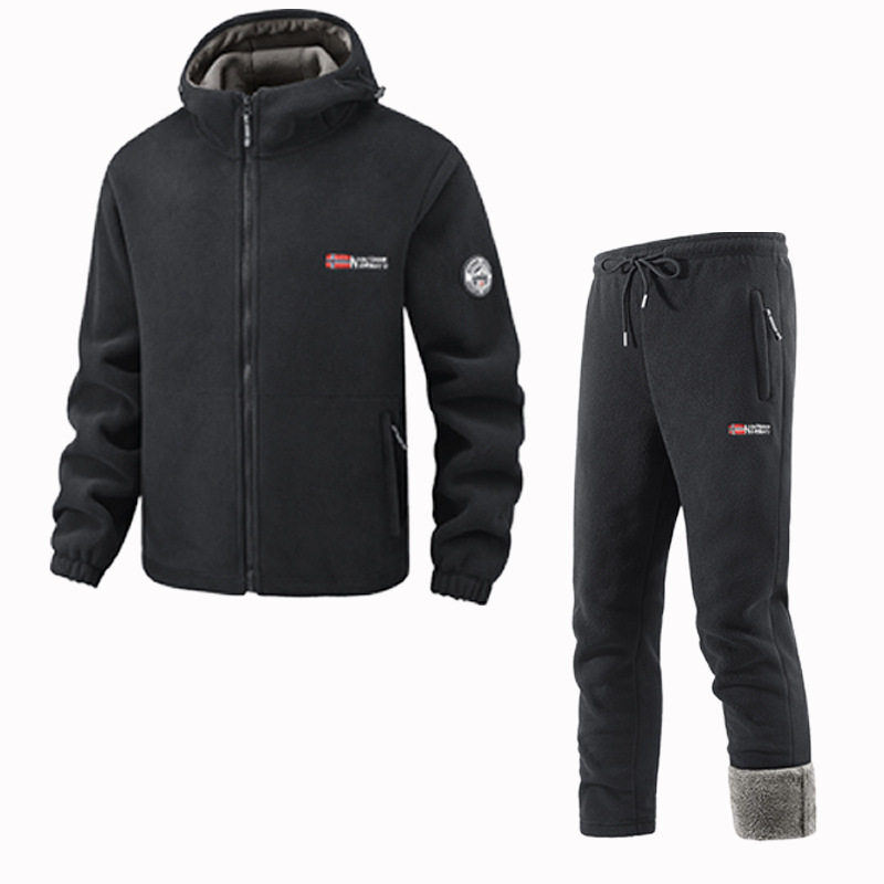 出口挪威大码保暖加厚双层带帽摇粒绒外贸跨境欧码加绒卫衣卫裤潮