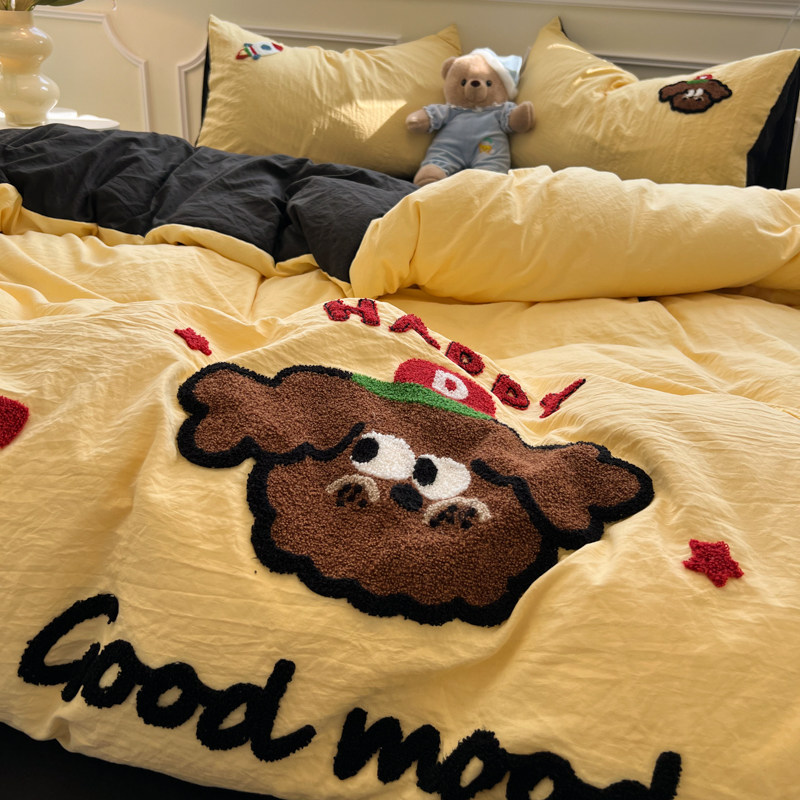 Ins Light Four-Piece Set 2025 New Washed Cotton Bed Sheet Duvet Cover Bedding Student Single Dormitory Three-Piece Set