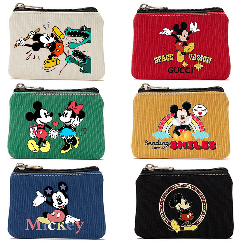 Cartoon Mickey coin purse canvas bag card bag simple fabric coin small bag cartoon cotton storage bag