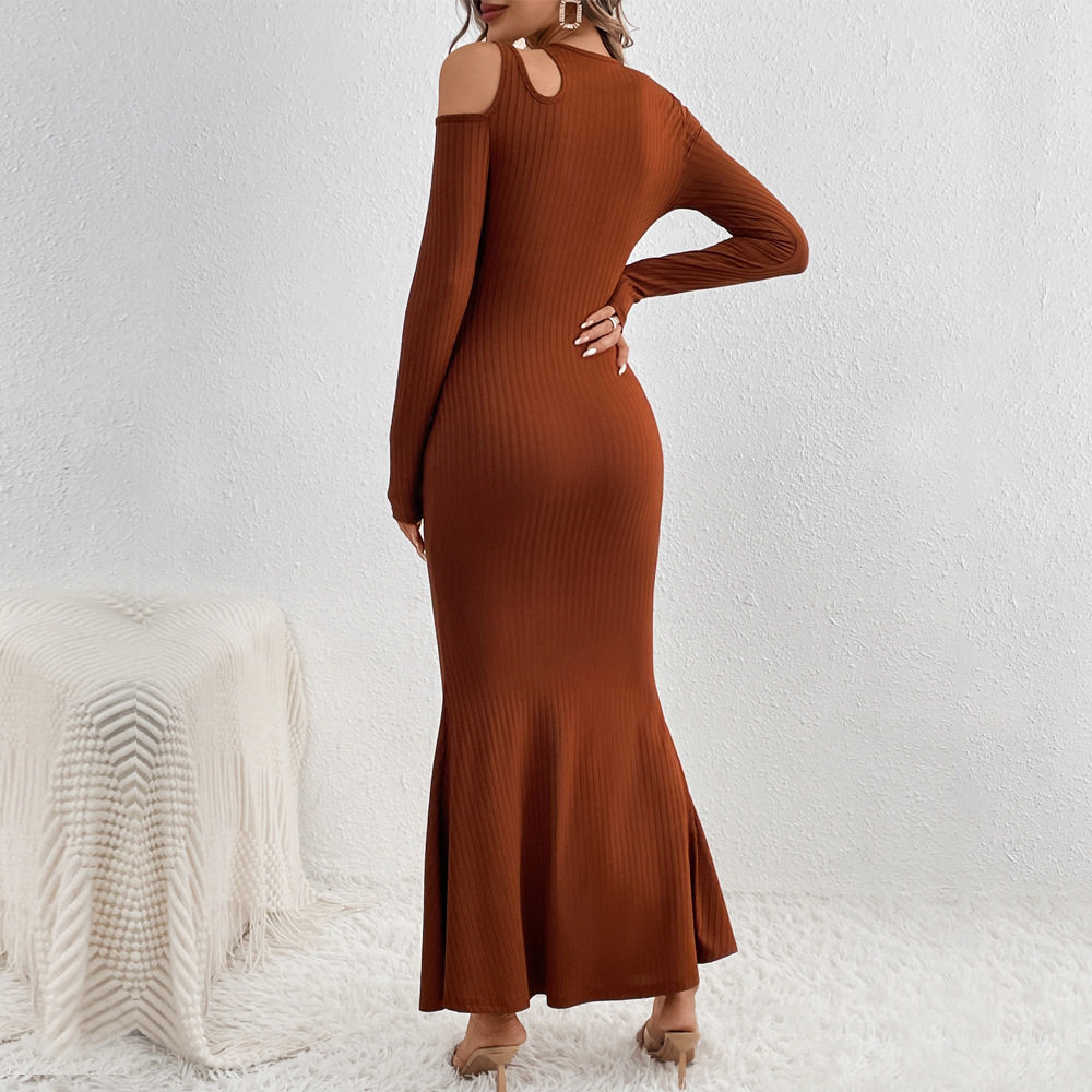 Fashionable Bodycon Long Dress Milk Silk Fabric Hollow Shoulder Design Slim Fit Elegant Style Perfect for Parties