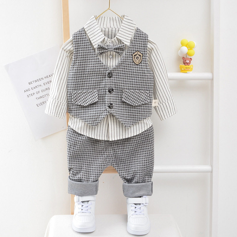 Foreign trade cross-border baby boy spring and autumn suit 1-3 years old 4 trendy boy fashionable one-year-old suit vest three-piece set trendy