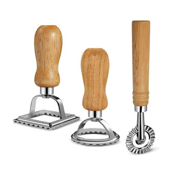 Lace dumpling printing wooden handle zinc alloy Italian dumpling mold roller slice square round dumpling printing tool