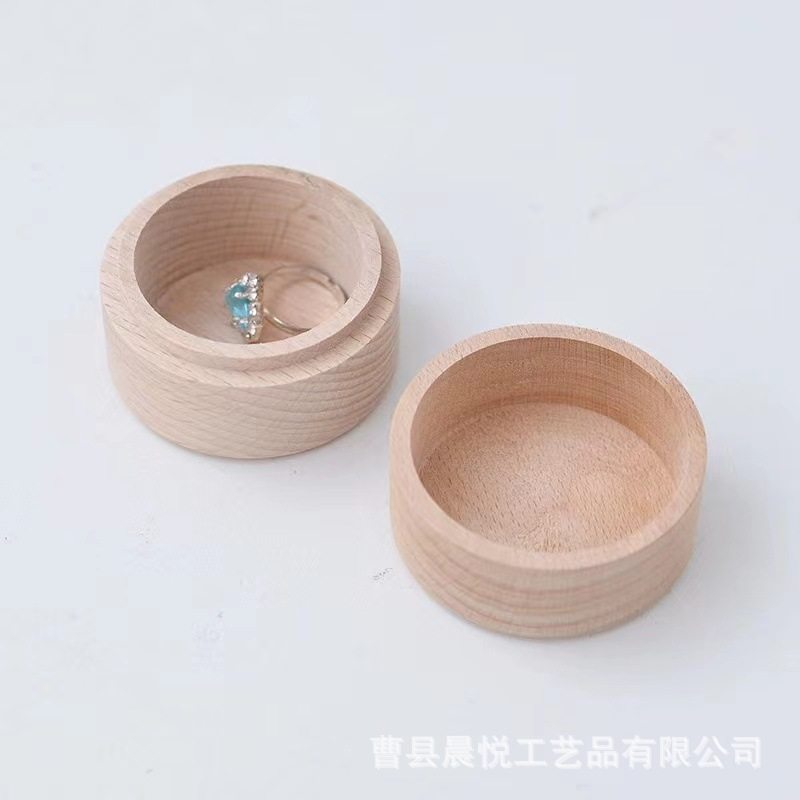 Casual Wooden Round Ring Box Earrings Jewelry Storage Box Wedding Solid Wood Ring Box Wooden Baby Toothbrush Box