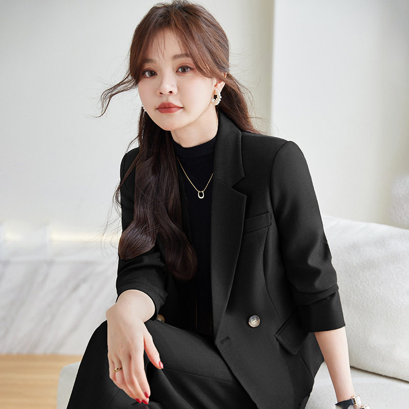 Bộ Vest Nữ Áo Blazer Quần Ống Rộng Công Sở Màu Trắng Kem, Đen, Nâu