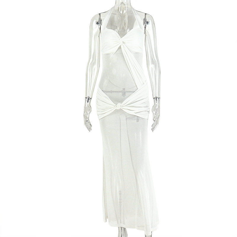 Backless White Maxi Dress Halter Neck Bodycon Fit Summer Fashion Elegant Evening Gown Wholesale Available