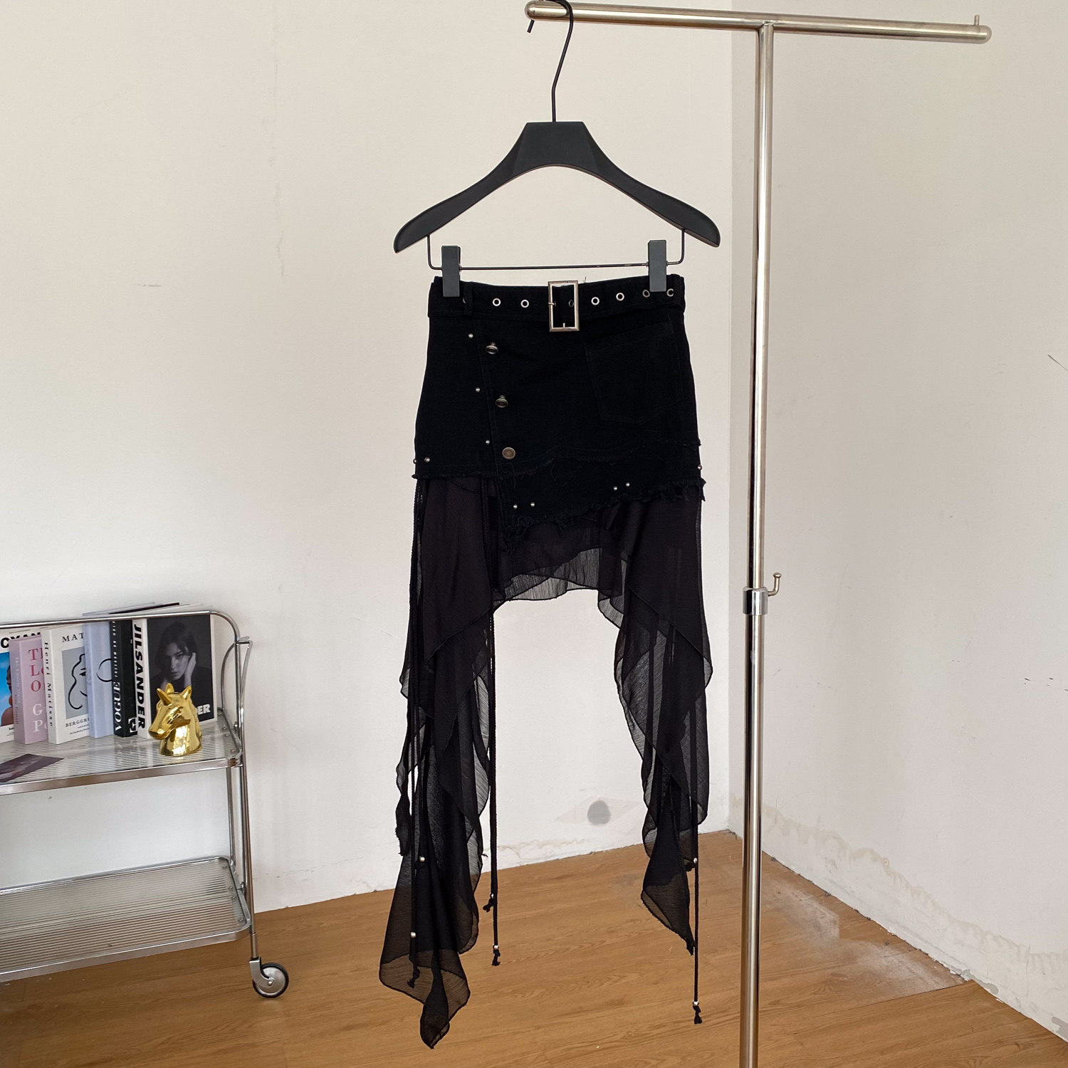 High Waist A Line Skirt with Asymmetrical Hem and Ribbons Vintage Style Summer Fashion