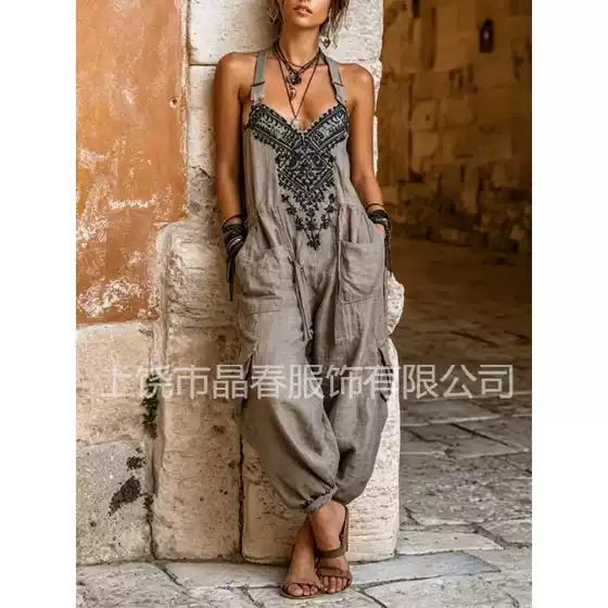 Hot-Selling European and American Style Women's Fashion Casual Loose Suspender Jumpsuit Plus Size Overalls