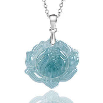 Natural A Jade Blue Water Lotus Pendant S925 Silver Lotus Ice Jade Pendant Flower Necklace for Women