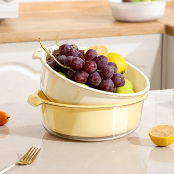 Double-Layer Drain Basket Plastic Kitchen Vegetable Washing Basket for Washing Fruits and Vegetables Basket Multi-Purpose Vegetable Washing Basin Drain Basin for Home Use