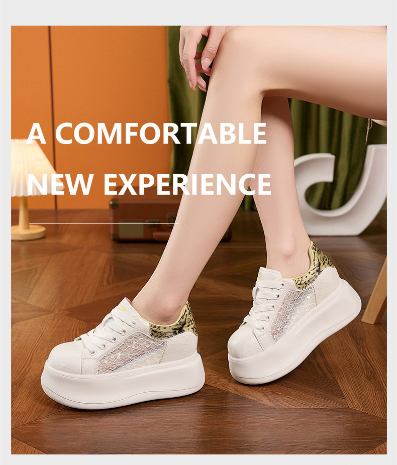 Giày sneaker nữ chunky đế dày màu trắng, phối dây buộc, form thể thao — Hũ trắng vàng, Bột trắng chi tiết 10