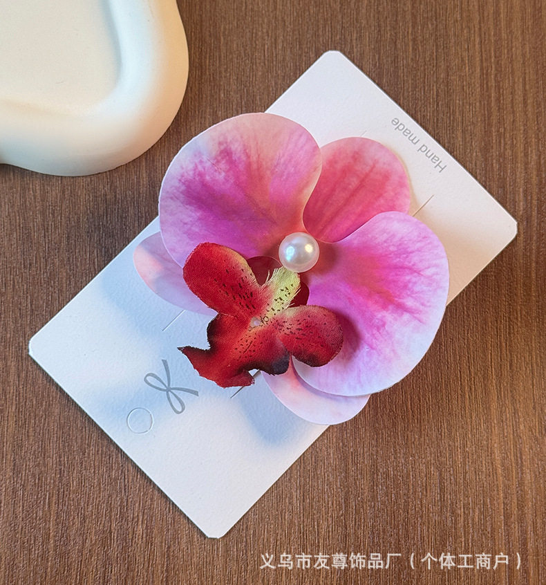 新款蝴蝶兰花朵发夹高颜值抓夹氛围感度假拍照鸭嘴夹发饰跨境头饰