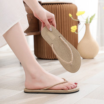 Summer Trendy Imitation Straw Fashionable Outer Wear Beach Casual Slippers Women's Flats Solid Color Simple Flip-Flops