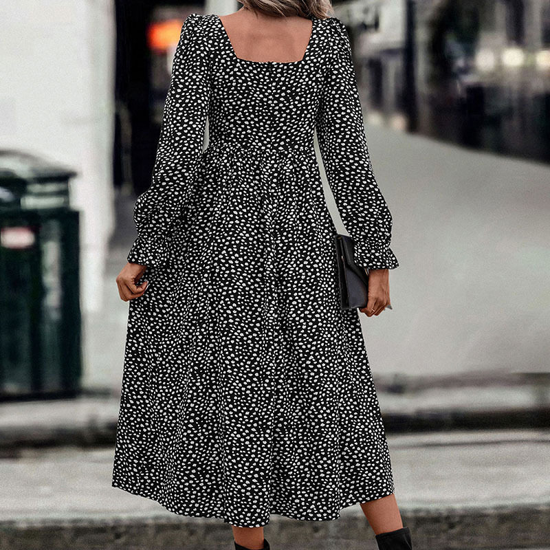 Fashionable Womens Dress Square Neck Polka Dot Print Autumn Style Perfect for Casual Outings Wholesale Available