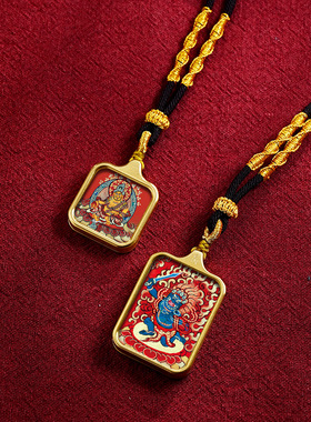 复古钛钢唐卡画盒方形马年吊坠