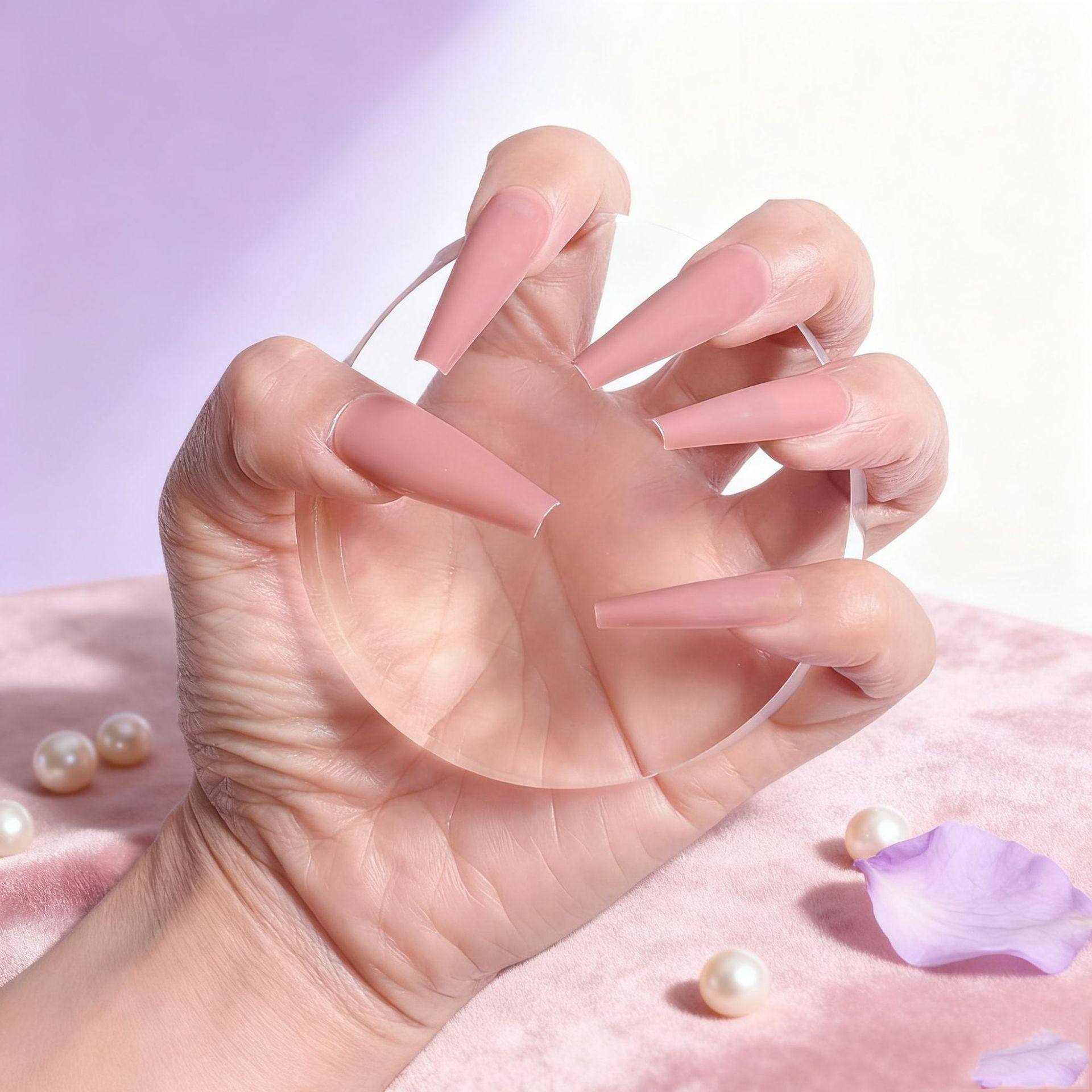 Simple and Gentle Style Wearable Nails, Extra Long Manicure Patches, Solid Color Removable Wearable Nail Patches, French Nude Color