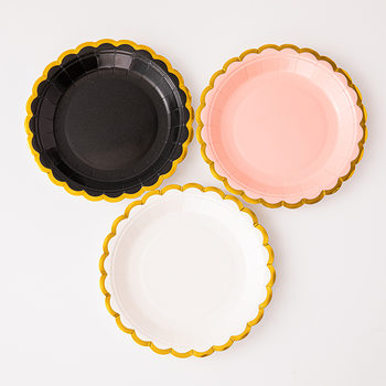 Cross-border Wholesale Bronzing Pattern Edge Disposable Paper Plate Party Paper Plate suit Paper Plate Paper Cup Outdoor Party