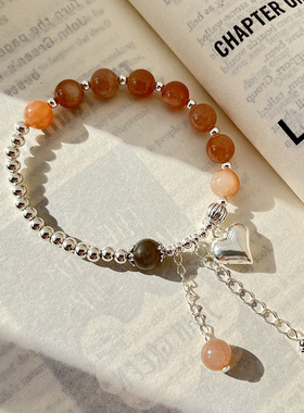 月光女神 爱心草莓晶银珠手链925纯银日韩简约气质桃心形闺蜜手饰