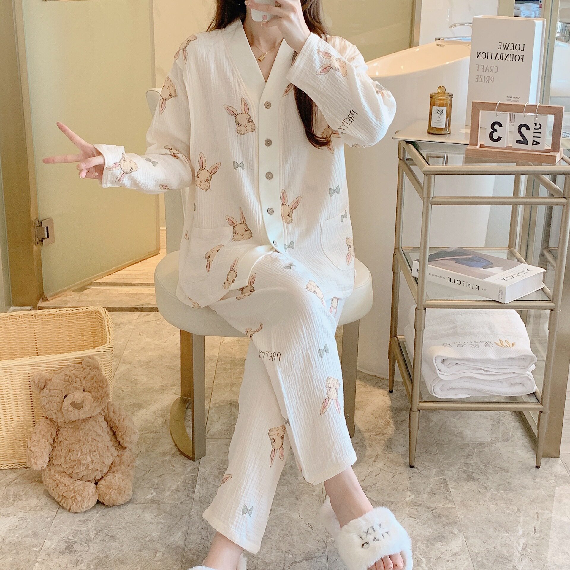 Varieties of Crepe Cloth Pregnant Women's Suit Summer Washed Cotton Thin Pregnant Women's Pajamas Postpartum Pajamas Monthly Clothes for Hair