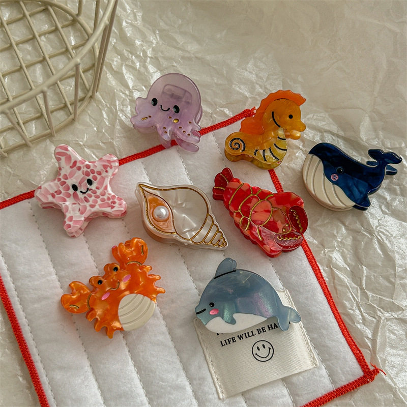 Whale Dolphin Ocean Style Series Acetic Acid small size Clip Girl's Sweet Half-Tie Small and Exquisite Hairpin Hair Accessories