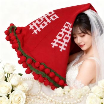 Engagement wedding gift for the bride flowers blanket shawl knitted blanket finished product 囍 rose bouquet blanket