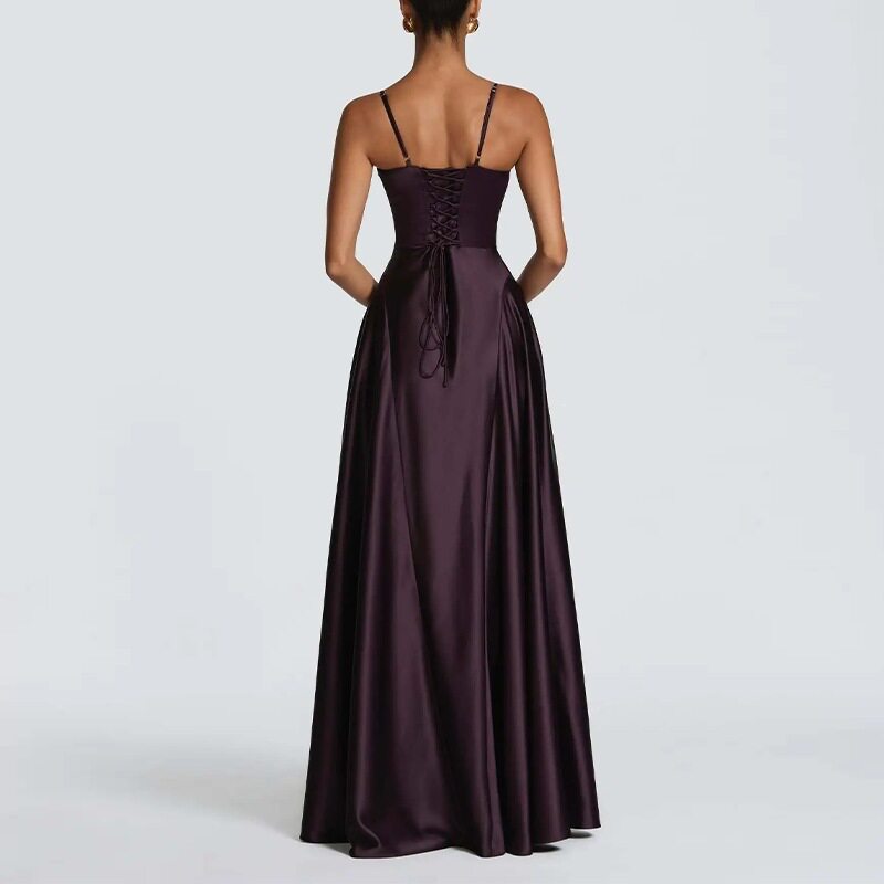Womens Summer Dress Elegant Slim Fit Solid Color French Style Maxi Length Perfect for Casual or Formal Occasions