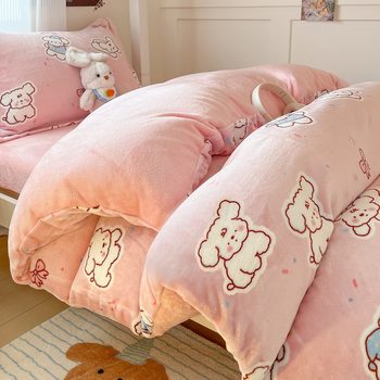 Winter Milk Velvet Four-Piece Set 2025 New Thickeneded Warm High Weight Student Dormitory Bed Sheetss and Fitted Bed Sheetss Three-Piece Set