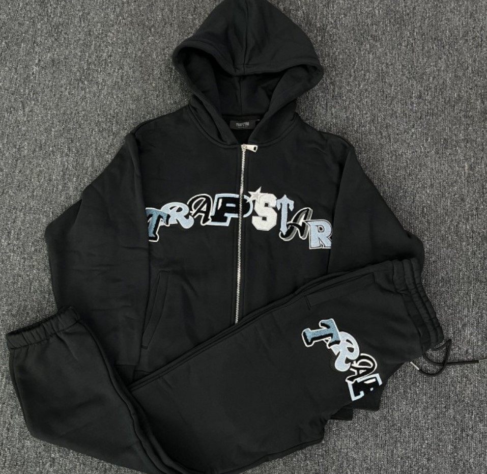 New Trapstar sweatshirt black and gray 3D printed letters casual hoodie zipper cardigan sports suit