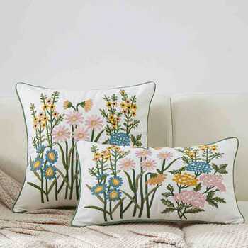 Little Daisy Ins Pastoral Embroidered Pillow Cushion Plant Floral Home Wholesale Pillowcase Without Pillow Insert Ins Style