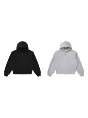 Korean Boxy Cropped 540G Relaxed Fit Solid Color Unisex Drop Shoulder Heavyweight French Terry Zip-Up Hoodie