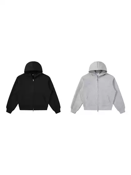 Korean Boxy Cropped 540G Relaxed Fit Solid Color Unisex Drop Shoulder Heavyweight French Terry Zip-Up Hoodie