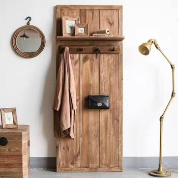 Wabi-Sabi Style Old Elm Coat Rack Entrance Door Entrance Bag Hat Storage Rack Solid Wood Retro Wall Coat Rack