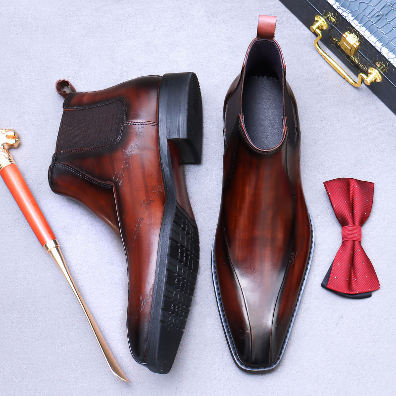 Giày Chelsea Boot nam cổ cao da bò thật phong cách công sở — Màu nâu, Màu đen, Màu cà phê