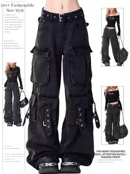 Heavyweight Workwear Jeans for Men Straight Loose Wide Leg American Streetwear Hip-Hop Style Multi-Pocket Fashion Denim Pants