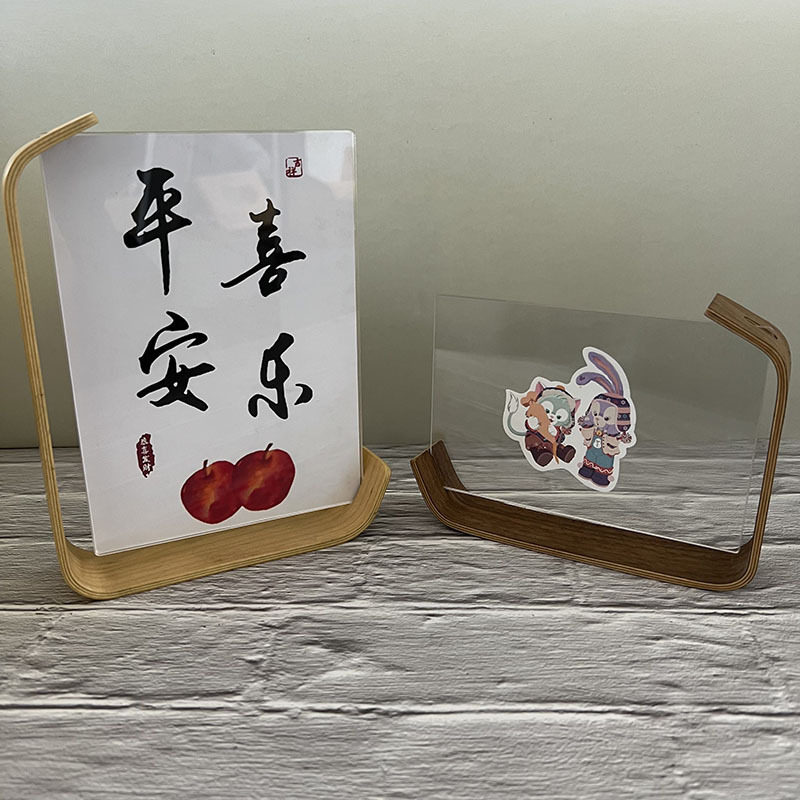 Double-sided acrylic photo frame creative photo frame leaf carving table solid wood desktop decoration plant specimen photo frame wholesale