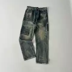 Jeans Men's Nissan Washed Distressed Patch 23AW Heavyweight Retro Easiest for Match Casual Straight-leg Loose Cow King Trousers