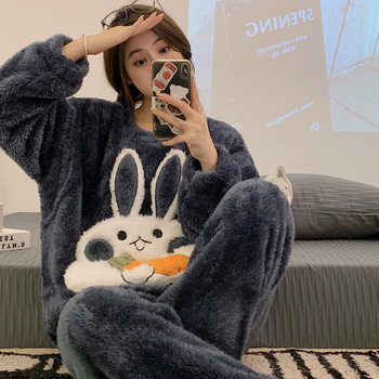 Winter Thickened Jacquard Velvet Pregnant Women's Feeding Pajamas Warm December Suit Postpartum Breastfeeding suit Loose Home Clothes