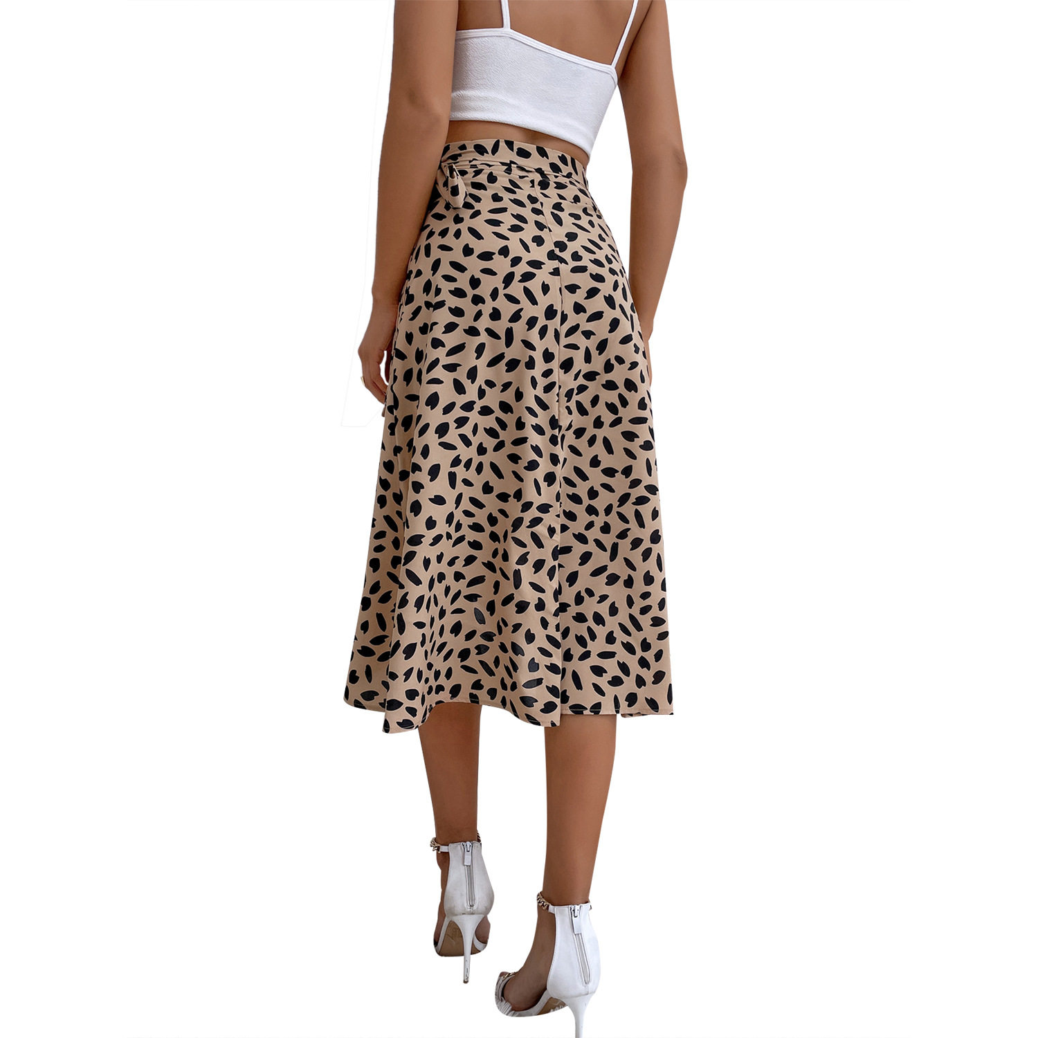 Polka Dot Print Split Hem Midi Skirt Casual Versatile Elegant Perfect for Daily Wear or Special Occasions Wholesale