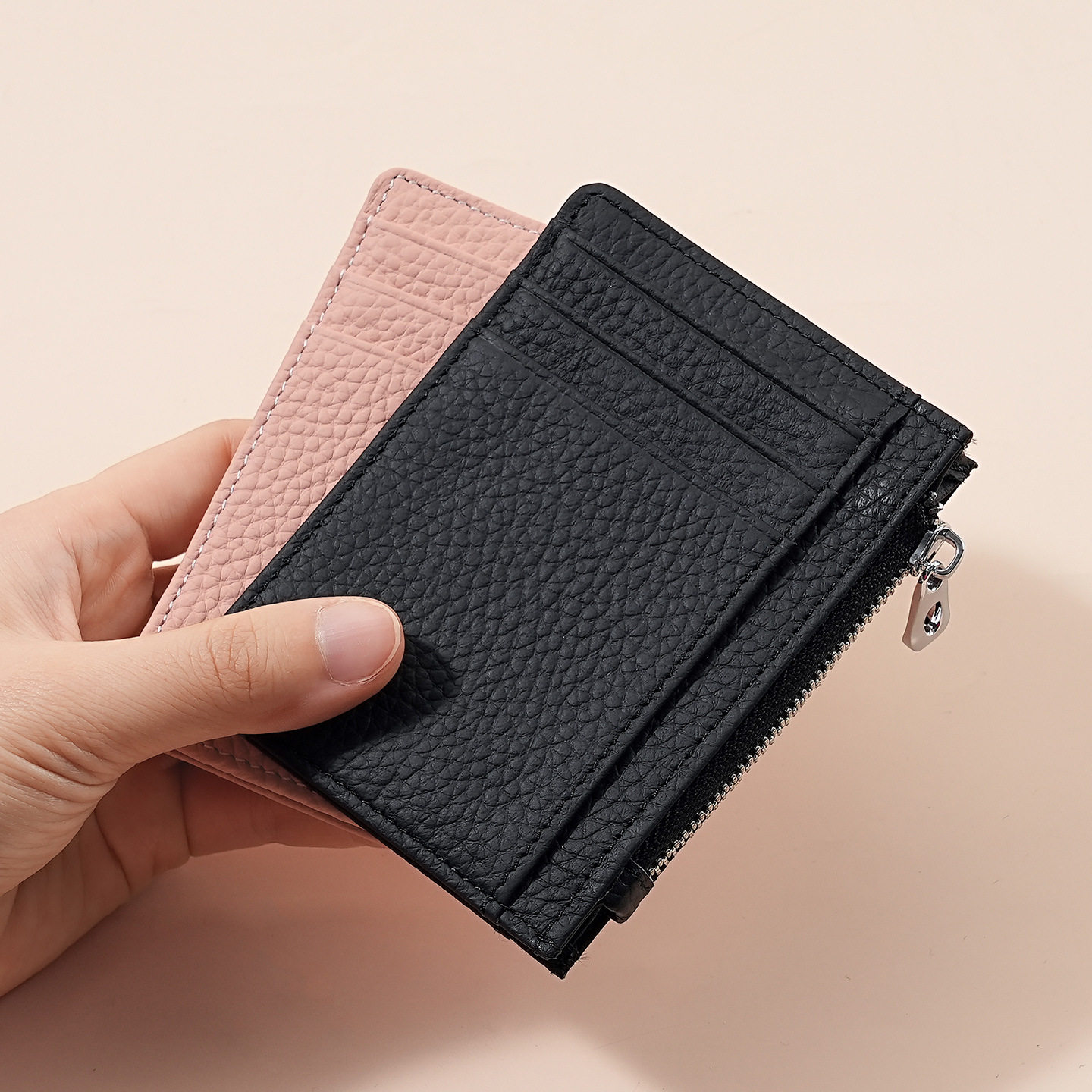 Genuine Leather Card Holder for Men and Women with Multiple Card Slots, Thin Card Holder, First-Layer Cowhide, Large-Capacity Id Card Holder, Multi-Functional Coin Purse