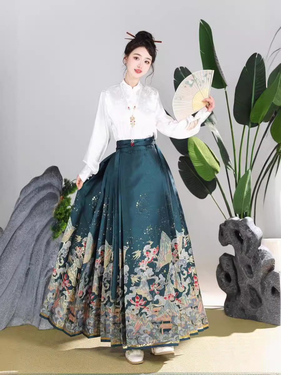 New Chinese Style Horse Face Dress Hanfu 2024 New Women's Clothing Adult Print Elegant Slimming National Style Commuter Daily Matching